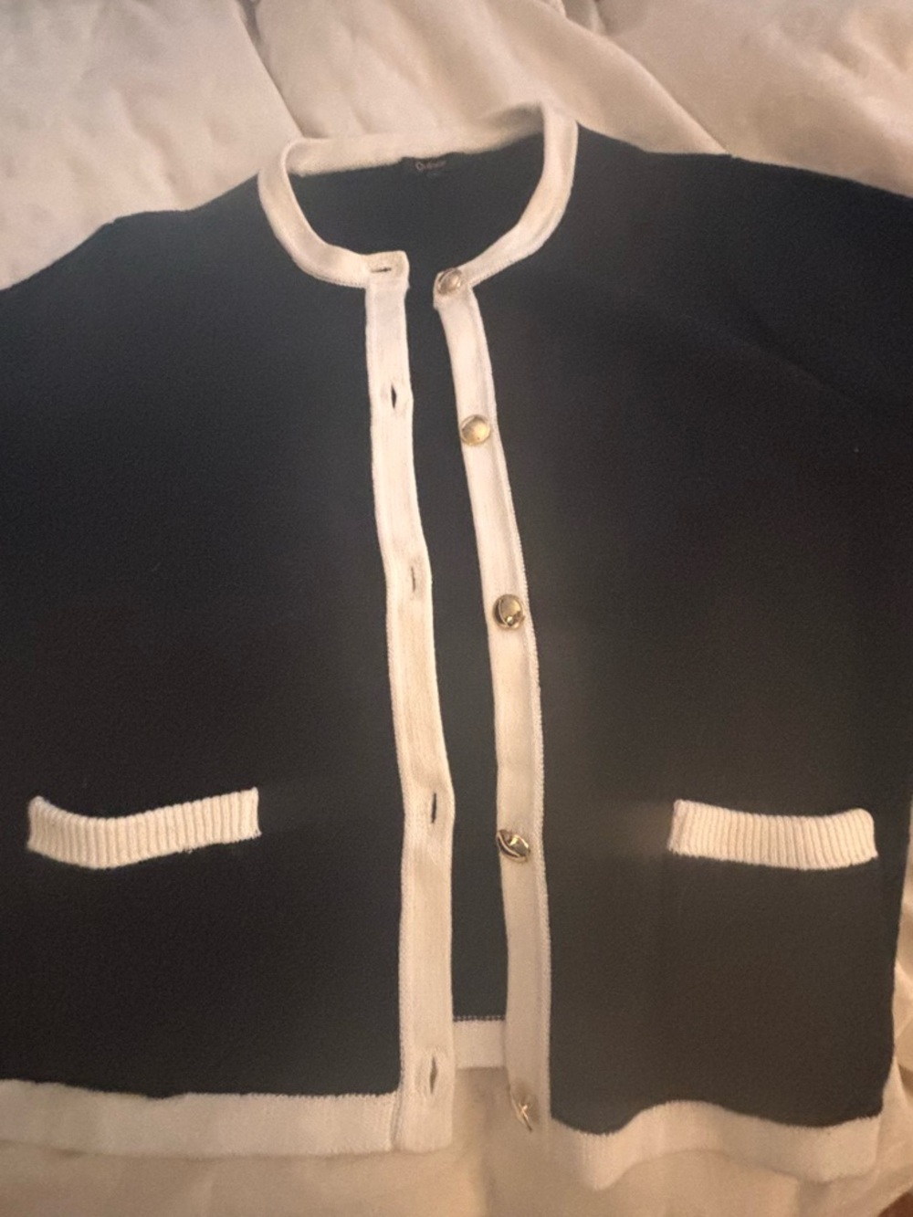 Black and White Button Front Cardigan with Gold Buttons-Quince 2026